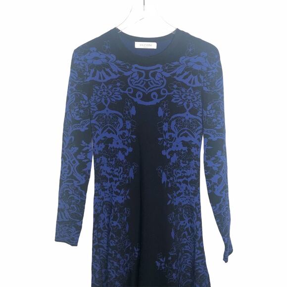 Valentino Delft Jacquard Long Sleeve Midi Sweater Dress Knit Blue M $3960 2020 - Picture 13 of 14